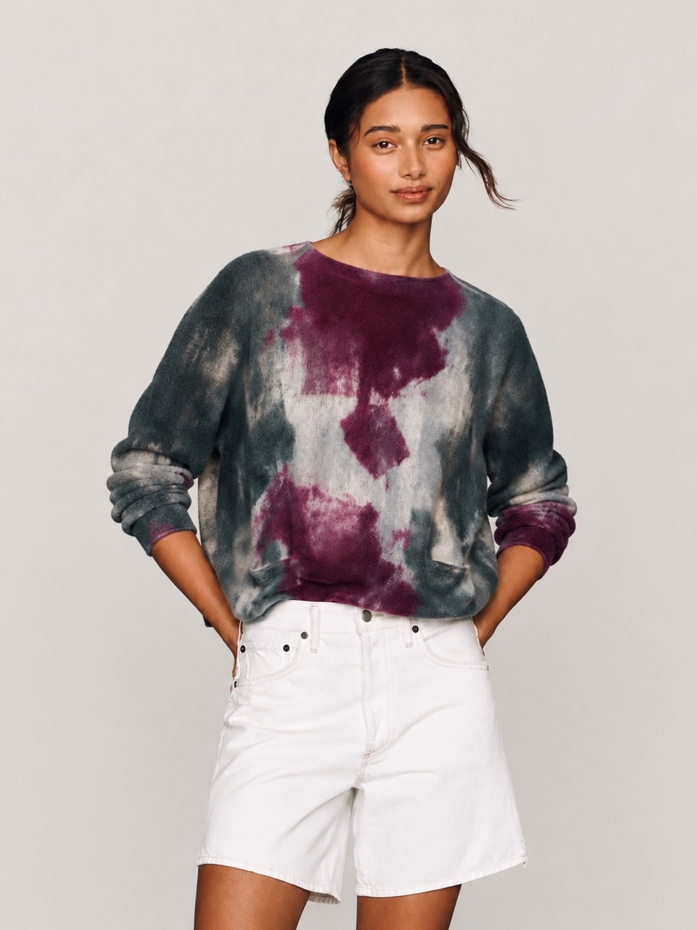 Fissure cashmere Tie-Dye Crewneck Sweater in Deep Plum and Charcoal
